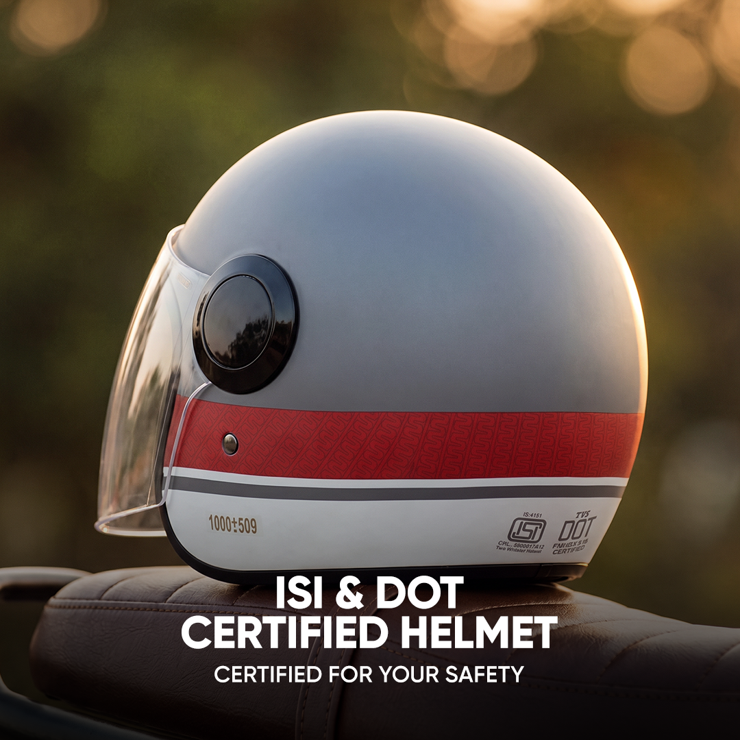 TVS Silk Route Helmet for Men & Women | Vintage Open Face Helmet with Clear Visor | ISI & DOT Certified | ABS Shell | EPS Liner | Retro Stylish Helmet for City & Highway Riding